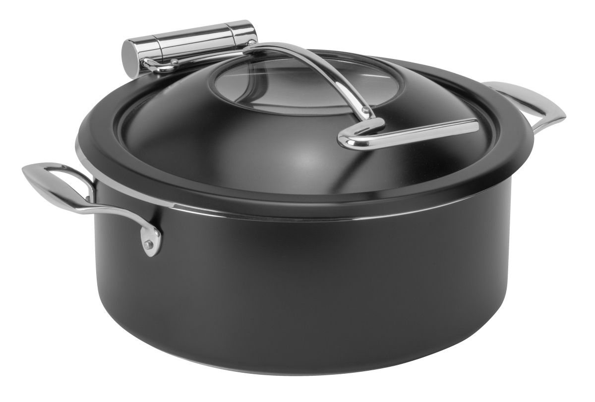 Picture of Rosseto CP101 4.75 qt. Homestyle Round Chafing Induction Pot with Food Pan, Black