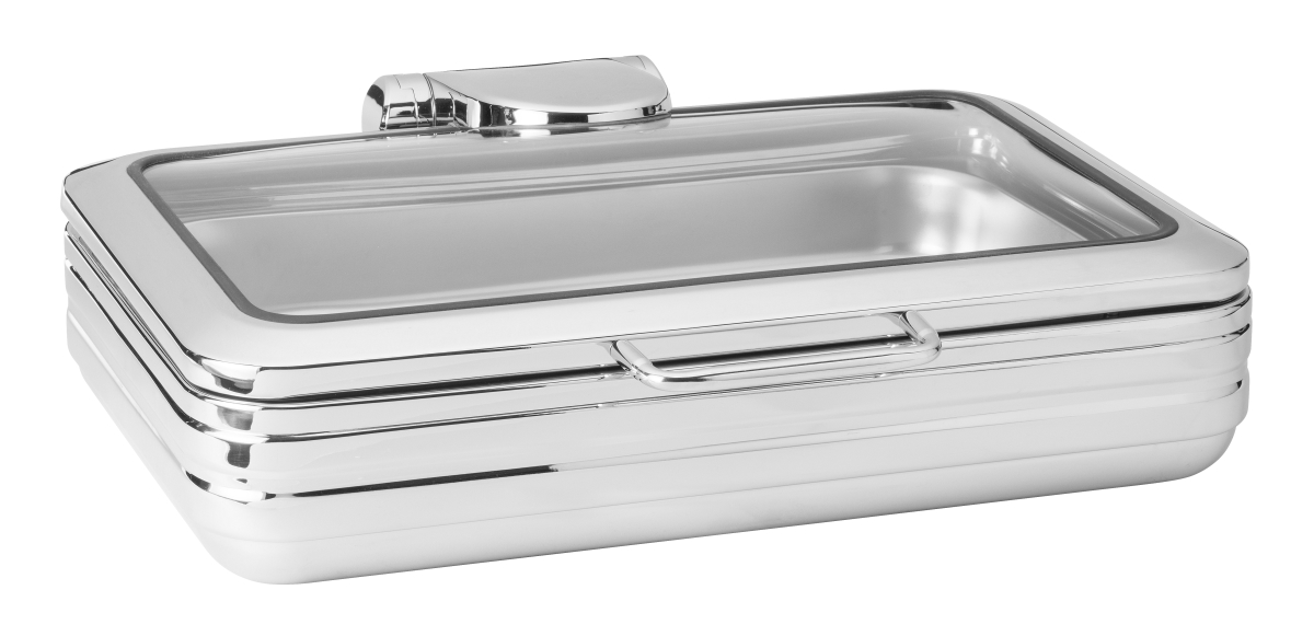 Picture of Rosseto CP401 9.51 qt. De Luxe Rectangle Chafing Dish with Glass See-Through Lid for Induction Use, Silver