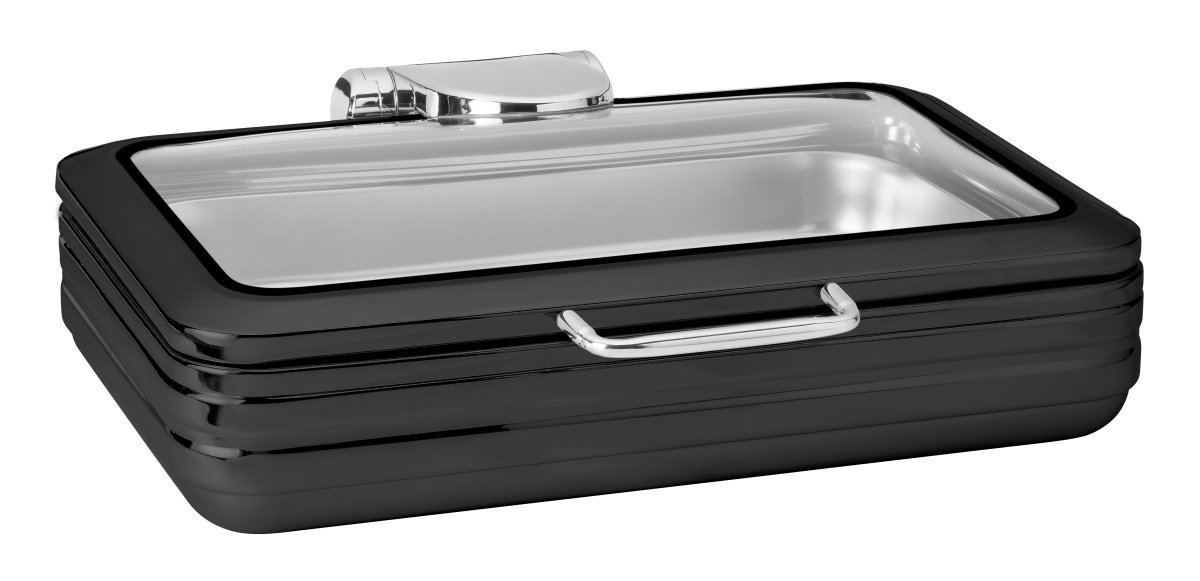 Rosseto CP401-BK 9.51 qt. Deluxe Rectangle Chafing Dish with Glass See-Through Lid for Induction Use, Black