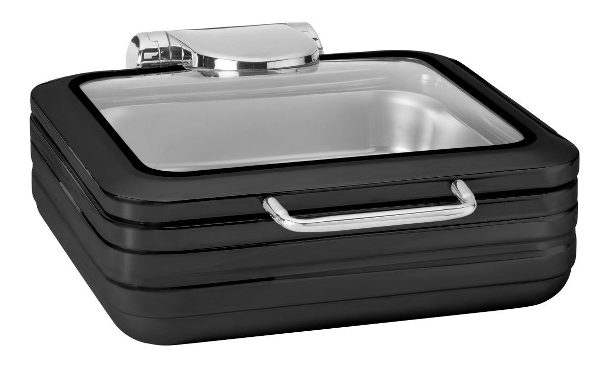 Picture of Rosseto CP402-BK 6.34 qt. Deluxe Square Chafing Dish with Glass See-through Lid for Induction Use, Black