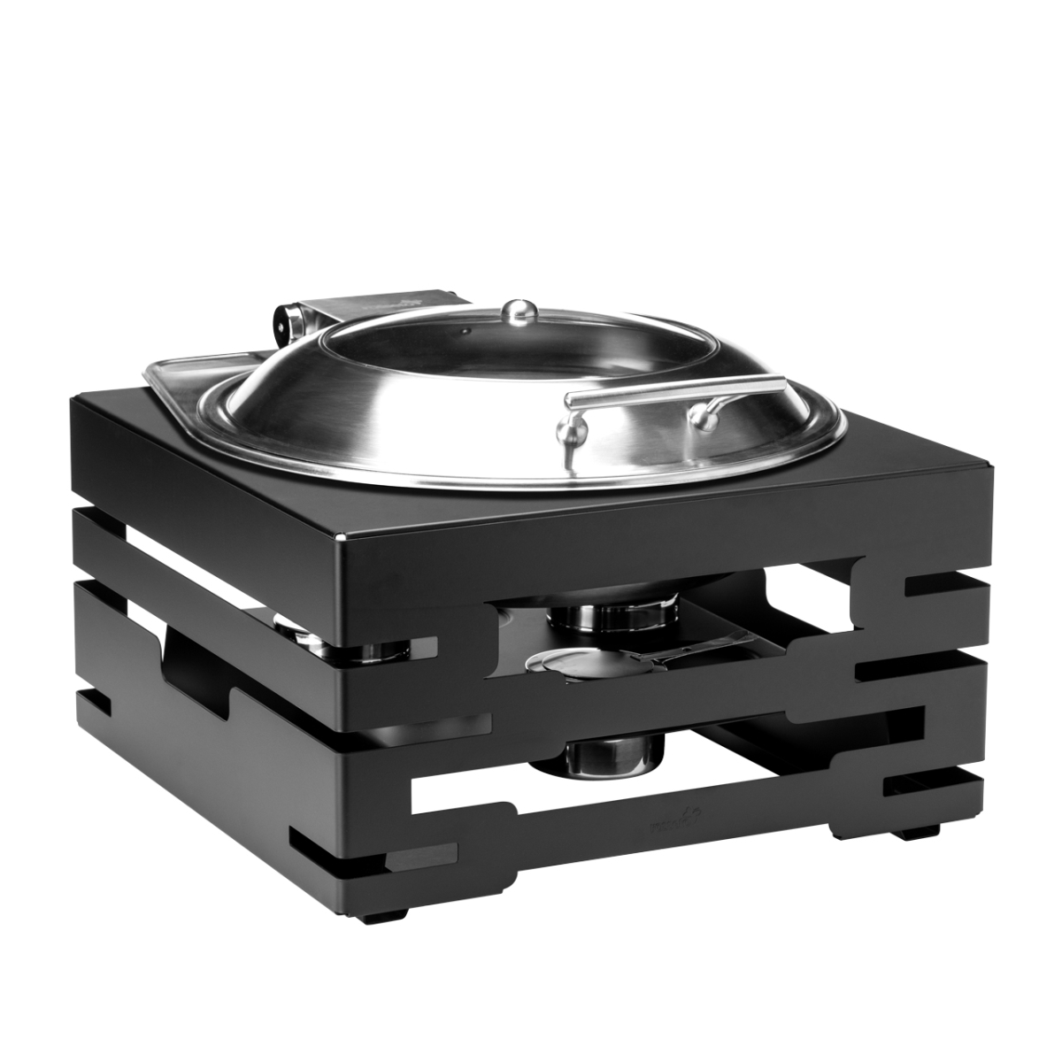 Picture of Rosseto SK088 Multi-Chef Square Black Matte Warmer with Round Soft Close Chafer & 3 Fuel Holders