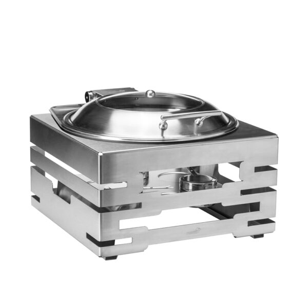 Picture of Rosseto SK089 Multi-Chef Square Stainless Steel Warmer with Round Soft Close Chafer & 3 Fuel Holders