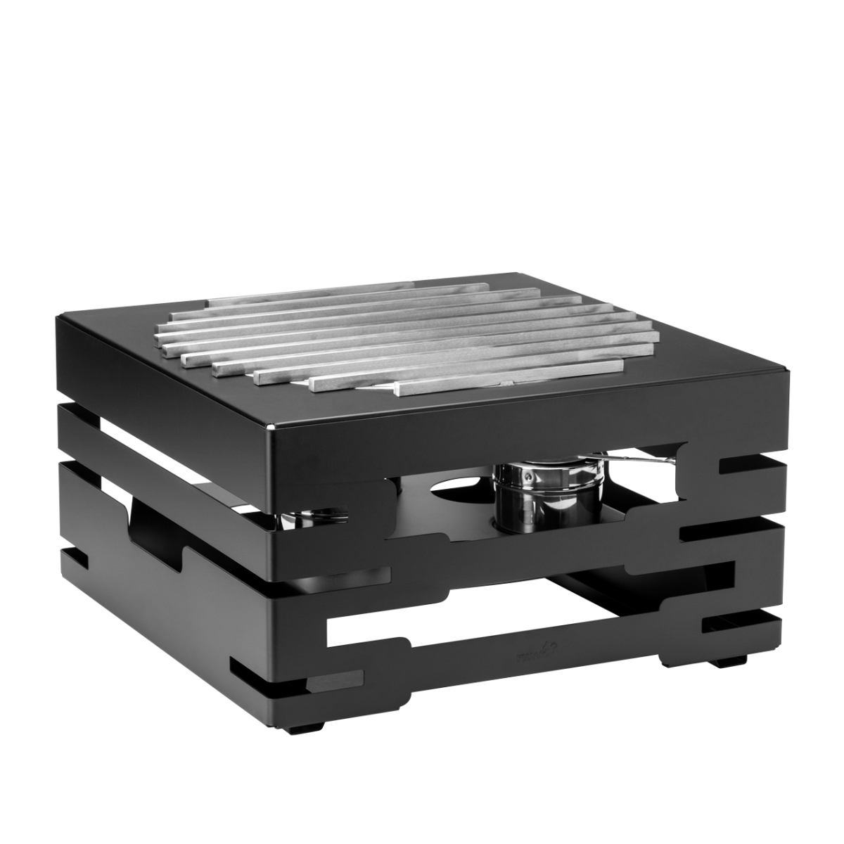 Picture of Rosseto SK085 Multi-Chef Square Black Matte Warmer with Round Grill & 3 Fuel Holders