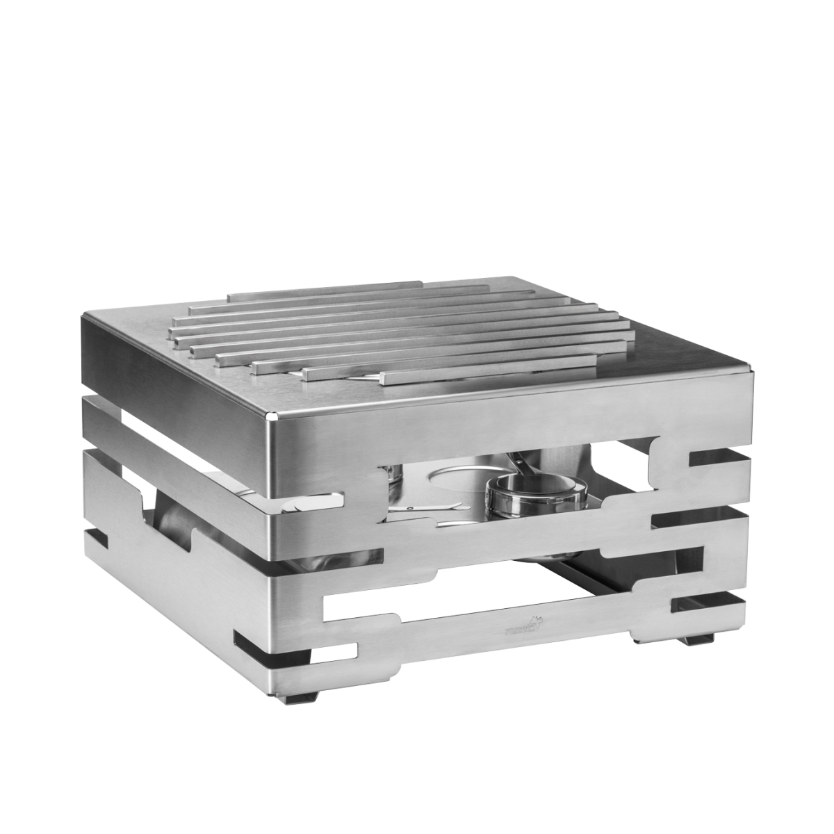 Picture of Rosseto SK086 Multi-Chef Square Stainless Steel Warmer with Round Grill & 3 Fuel Holders