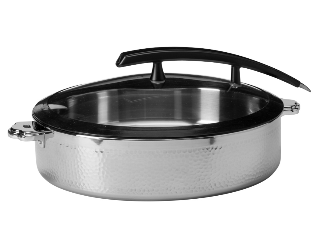 Picture of Rosseto CW-NCB38C 7.93 qt. Rondeau Buffet Server Round Hammered Steel Pot with Food Pan