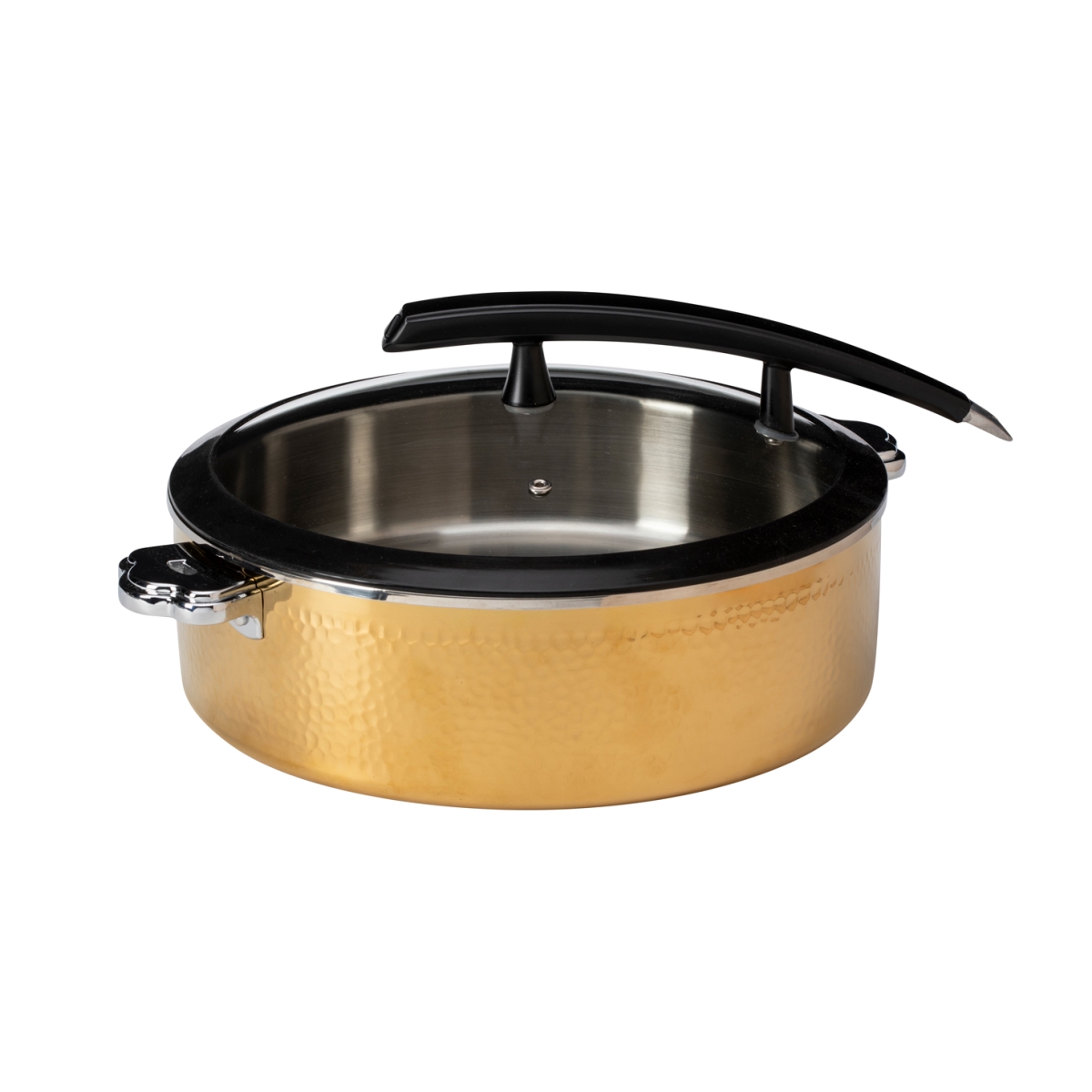 Picture of Rosseto CW-NCB32CG 5.28 qt. Rondeau Buffet Server Round Hammered Gold Pot with Food Pan