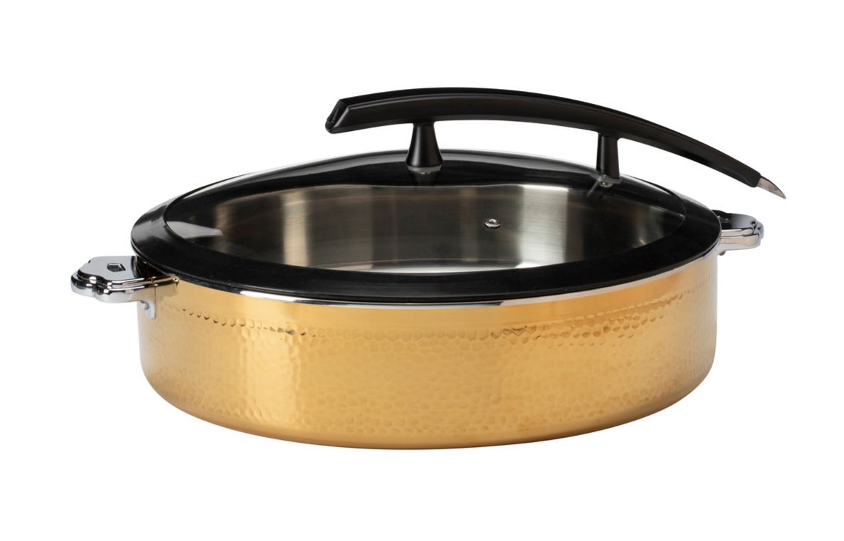 Picture of Rosseto CW-NCB38CG 7.93 qt. Rondeau Buffet Server Round Hammered Gold Pot with Food Pan