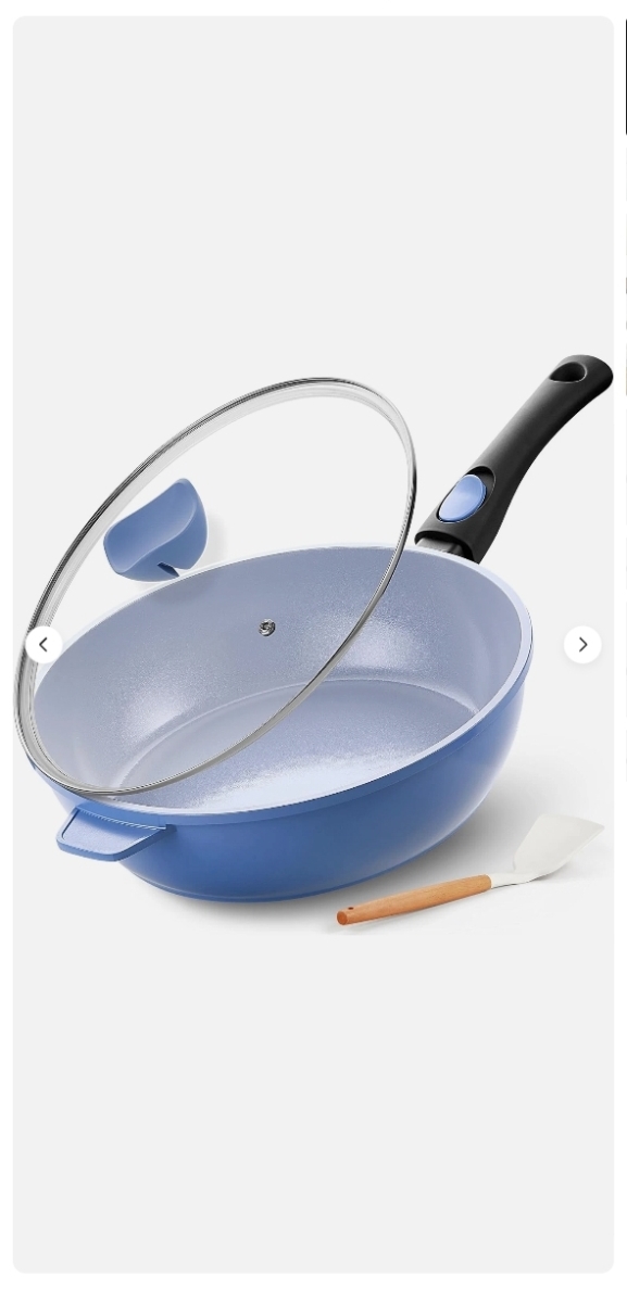 Picture of Ceramic nonstick frying pan  5874 Ceramic Nonstick Deep Frying Pan, 11Inch Nonstick 4Qt Saute Pan with Helper Hand