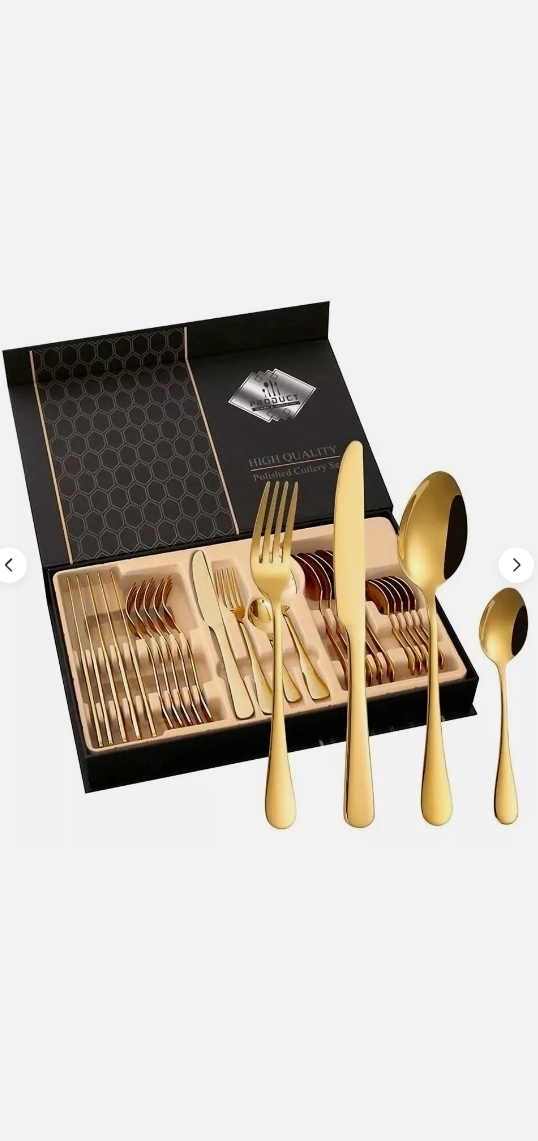 Picture of Gold silver  ware 4678 24 Piece Gold Silverware Set Modern Stainless Steel Flatware Set Service For 6