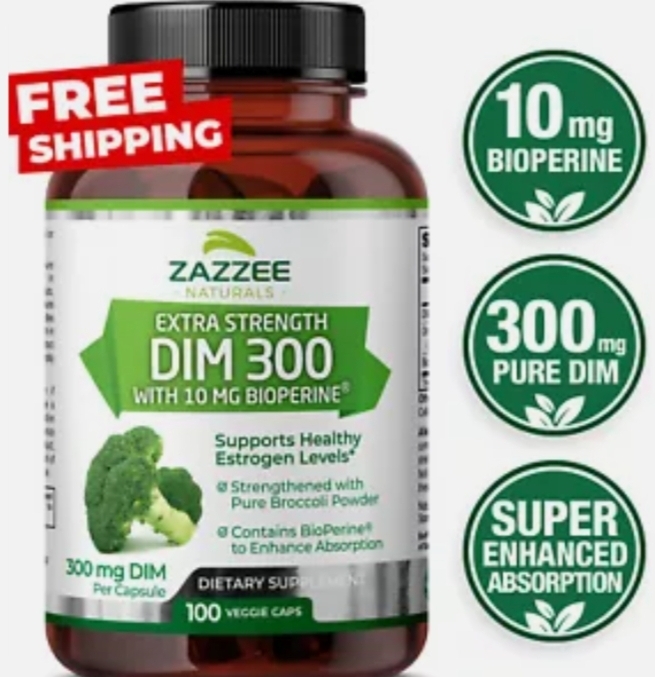 Picture of Zazzee Naturals 1996 DIM Supplement (Diindolylmethane) 300 mg with 10 mg BioPerine 100 Count Vegan