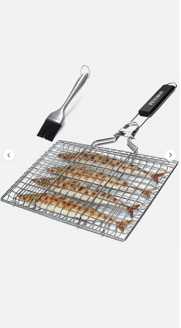 Picture of penobon 2010 Fish Grilling Basket Folding Portable Stainless Steel BBQ Grill Basket for Fish