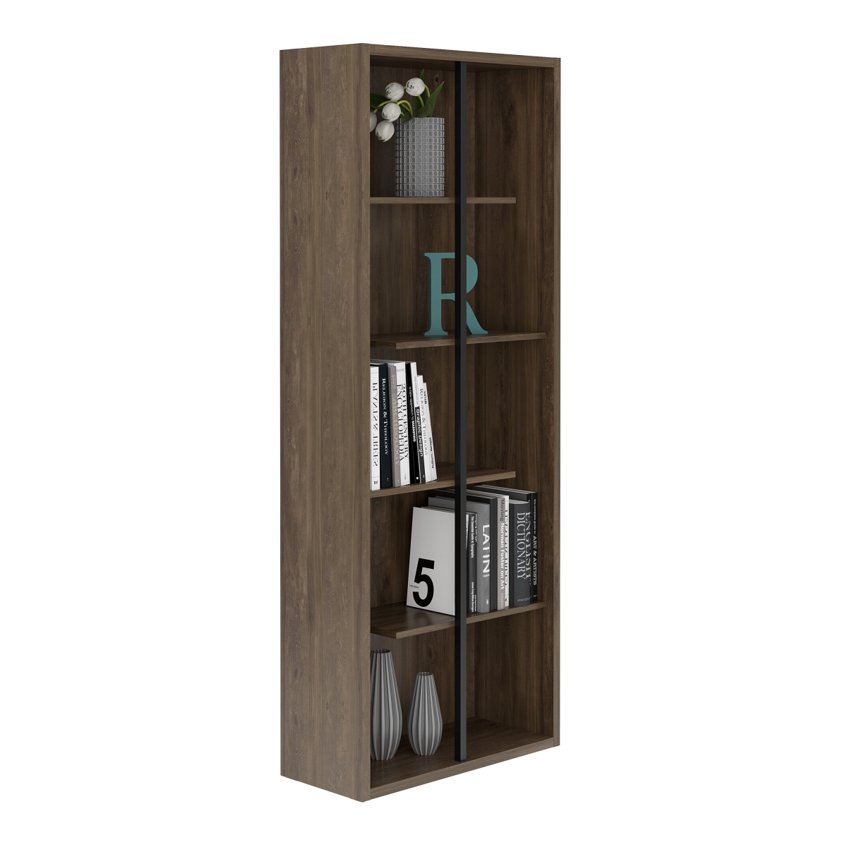 RTA-987BC-WAL Standard 5-Tier Wooden Bookcase, Walnut