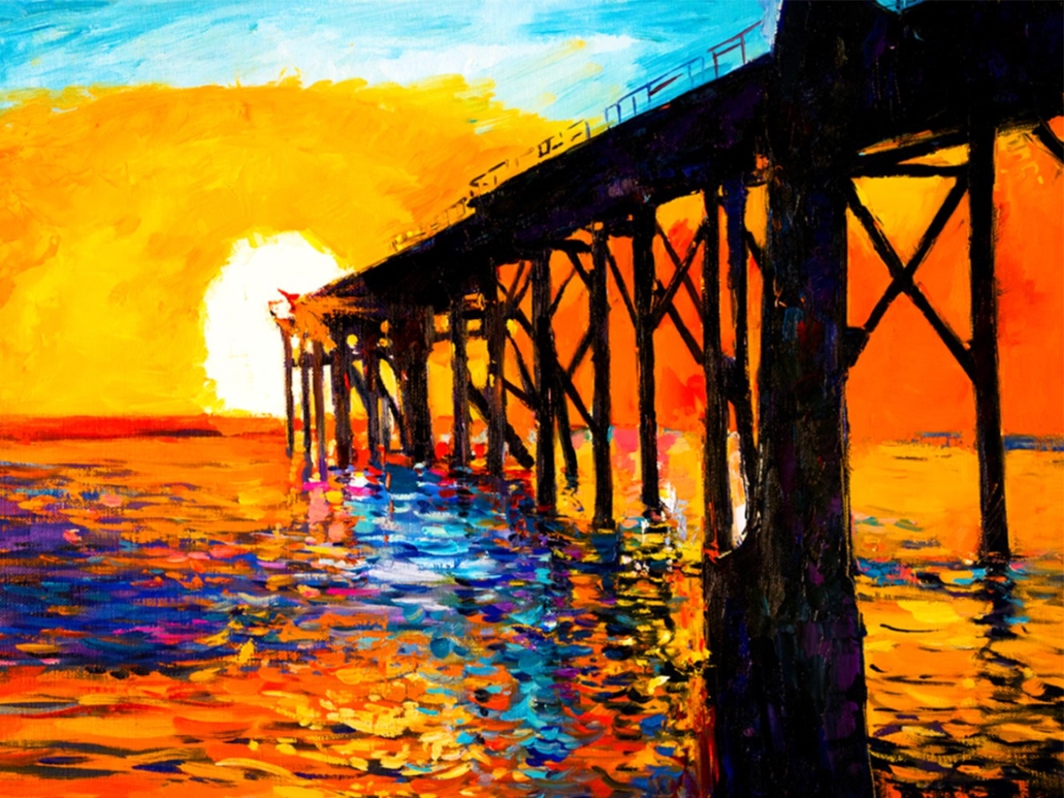 Picture of Artful Printers C-16202101 Sunset Pier Abstract Canvas Art, 16 x 20 in.