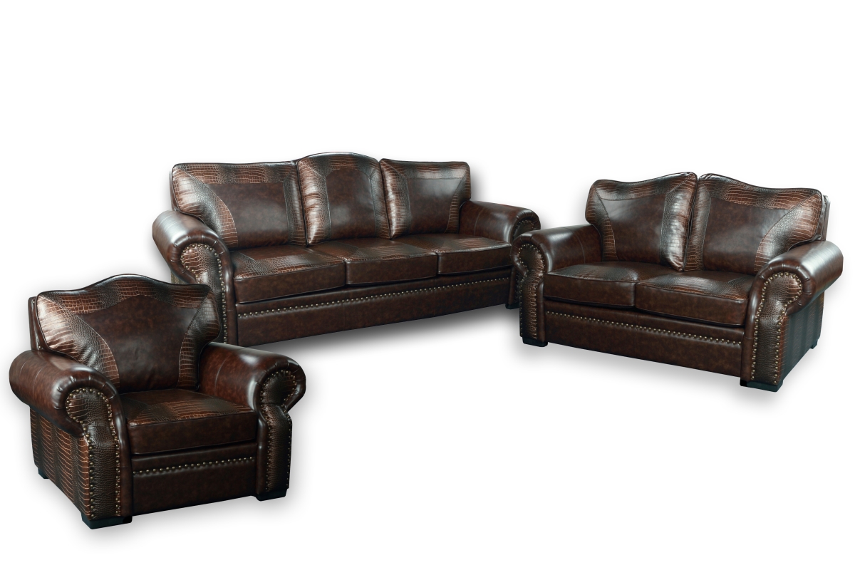 Picture of AFD Home 12013140 Botswana Croc & Leather Two Tone Sofa Set&#44; Set of 3