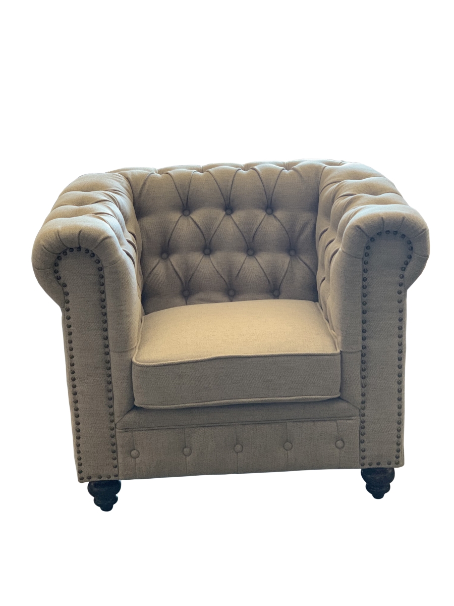 Picture of AFD Home 12014105 Classic Chesterfield Chair - Dark Linen - 43 x 37 x 31 in.