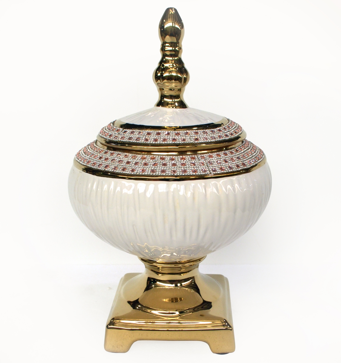 Picture of AFD Home 12001634 White Porcelain Cask with Jewels&#44; White&#44; Gold & Blush