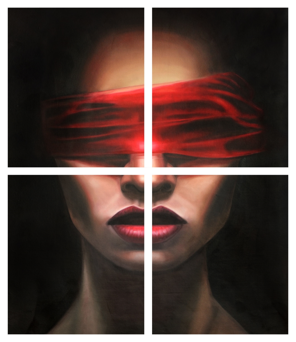 Picture of AFD Home 12011796 Red Blindfolded Woman Gallery Wrap Quad, Multi Color