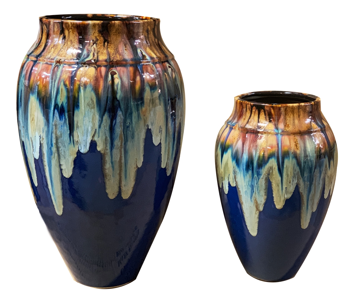 Picture of AFD Home 12013479 Resin Copper with Blue Glaze Asian Fusion Vase - Set of 2
