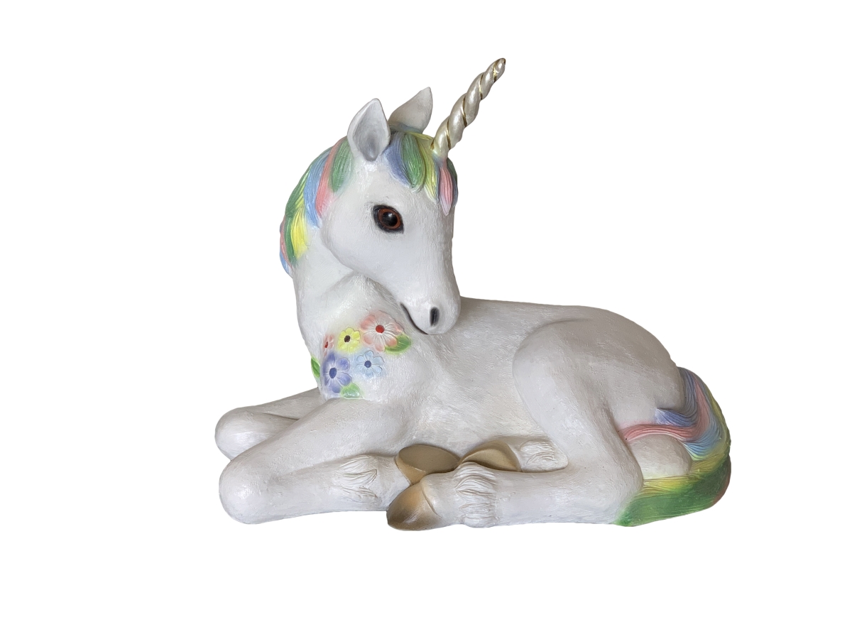Picture of AFD Home 12016054 Fiberglass Unicorn Foal Resting Rainbow&#44; White & Multi Color