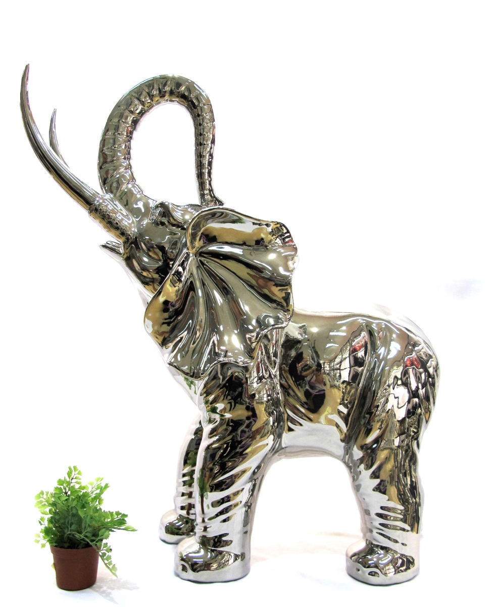 Picture of AFD Home 12016312 Ceramic Elephant Sculpture with Black Base, Silver