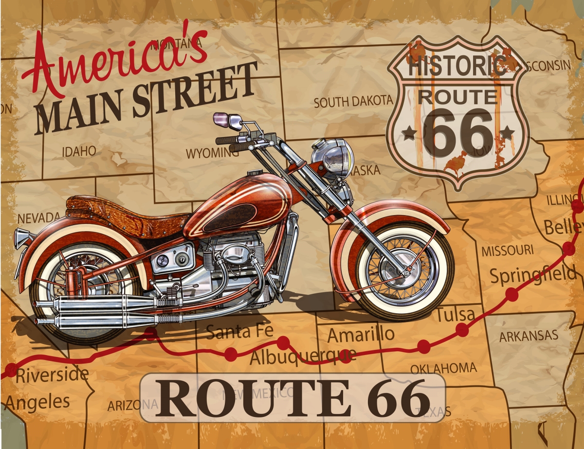 Picture of AFD Home 12016846 Route 66 Americas Historic Main Street Map Canvas & Wood Gallery Wrap