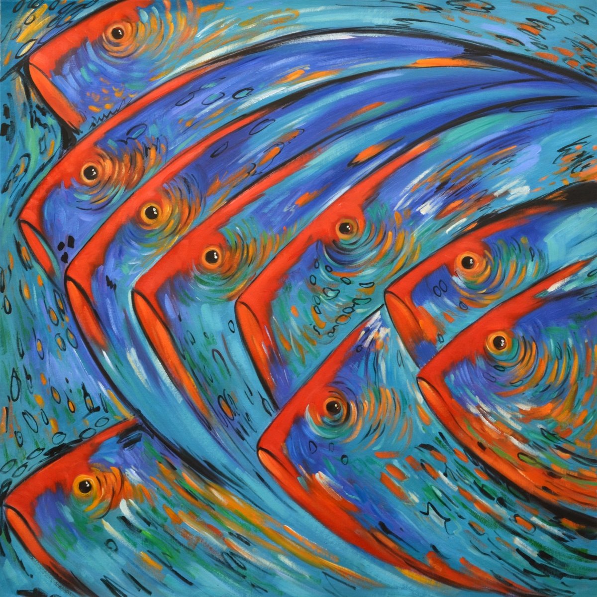Picture of AFD Home 12016864 Fish School Canvas & Wood Gallery Wrap
