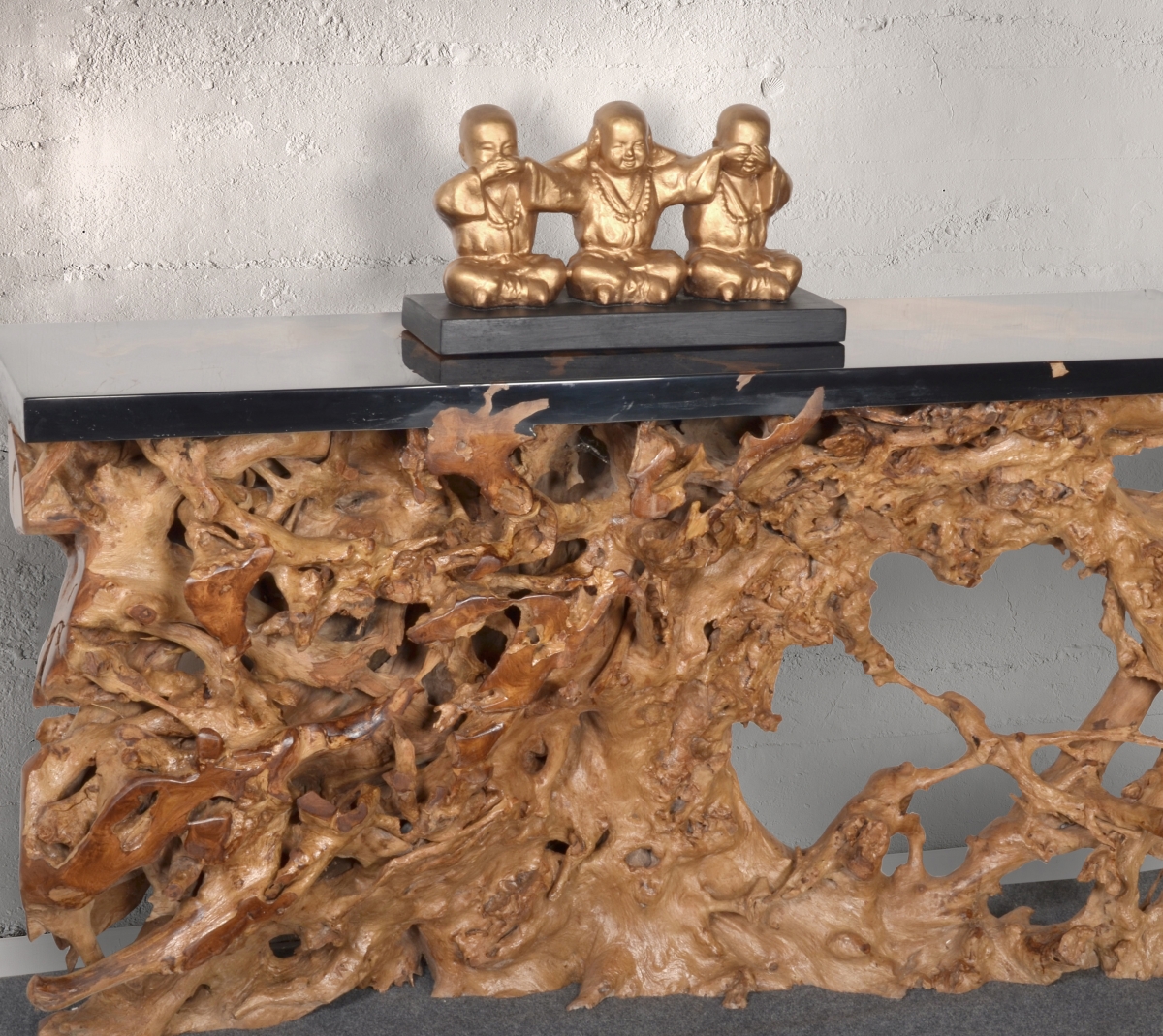 Picture of AFD Home 12019844 Emoticon Clay Monks with Wooden Base&#44; Gold & Black