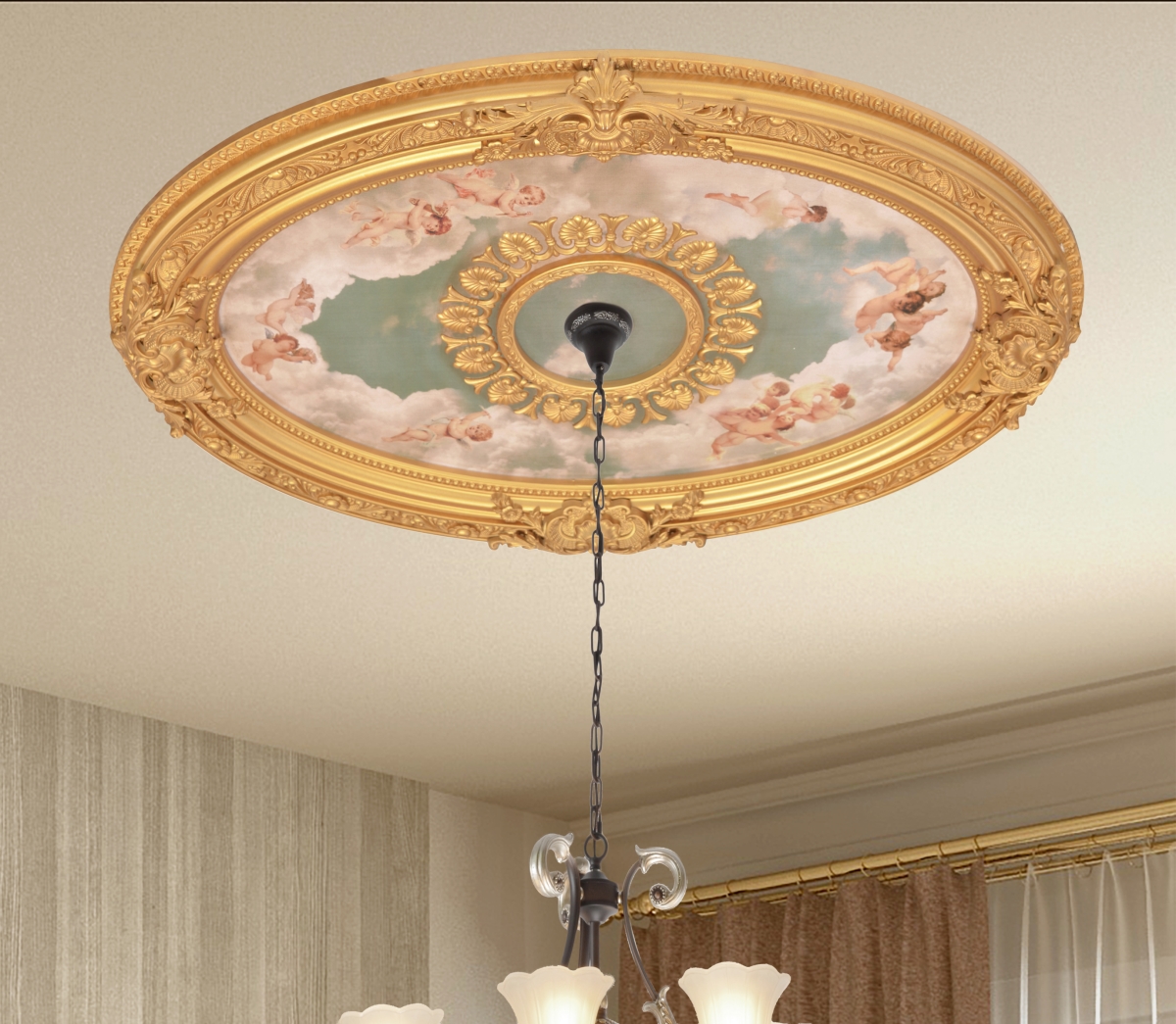 Picture of AFD Home 12020509 44 in. Cherubs Sky Oval Chandelier Ceiling Medallion, Multi Color