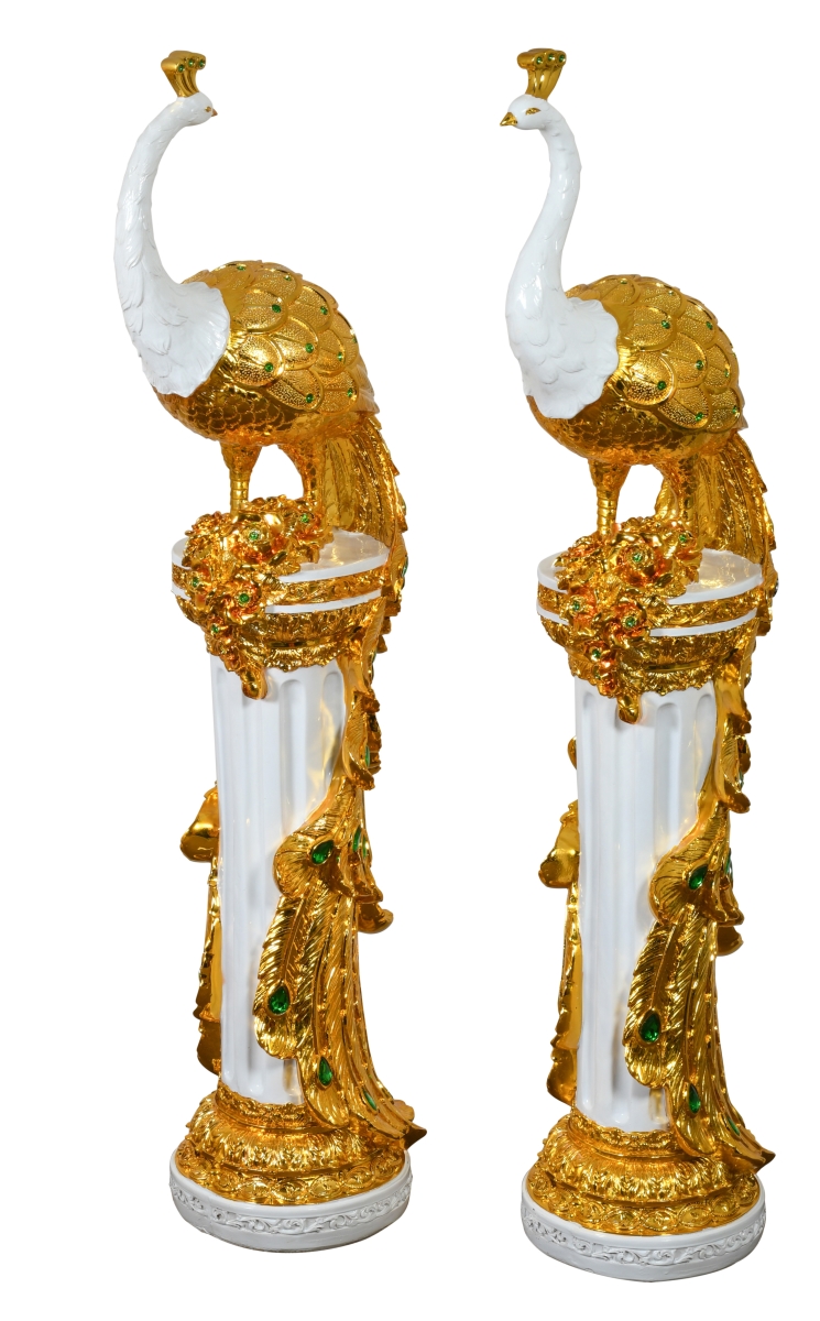 Picture of AFD Home 12024004 Golden Emerald Peacocks on Pedestal - Set of 2