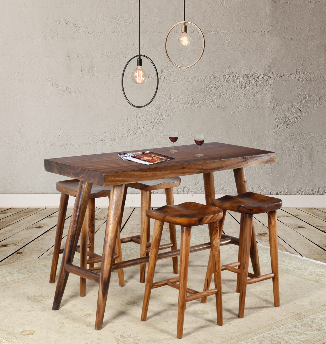 Picture of AFD Home 12017350 4 Stools with Suar Bar Table&#44; Dark Chocolate - Set of 5
