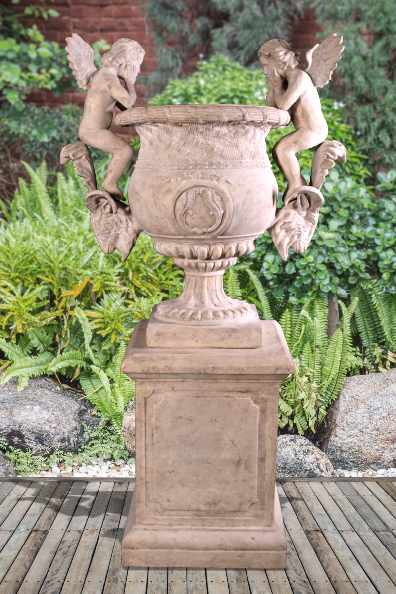 12019171 Angels Urn on Base Stone Cast - Stone