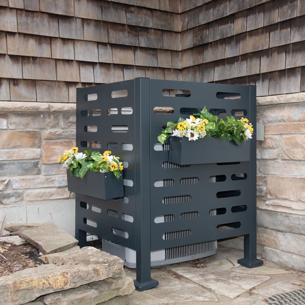 Premium Durable Powder-Coated Corrosion-Resistant Galvanized Steel Air Conditioner Planter Screen Extra Extra Large 42x42x45 inch, Graphite Color