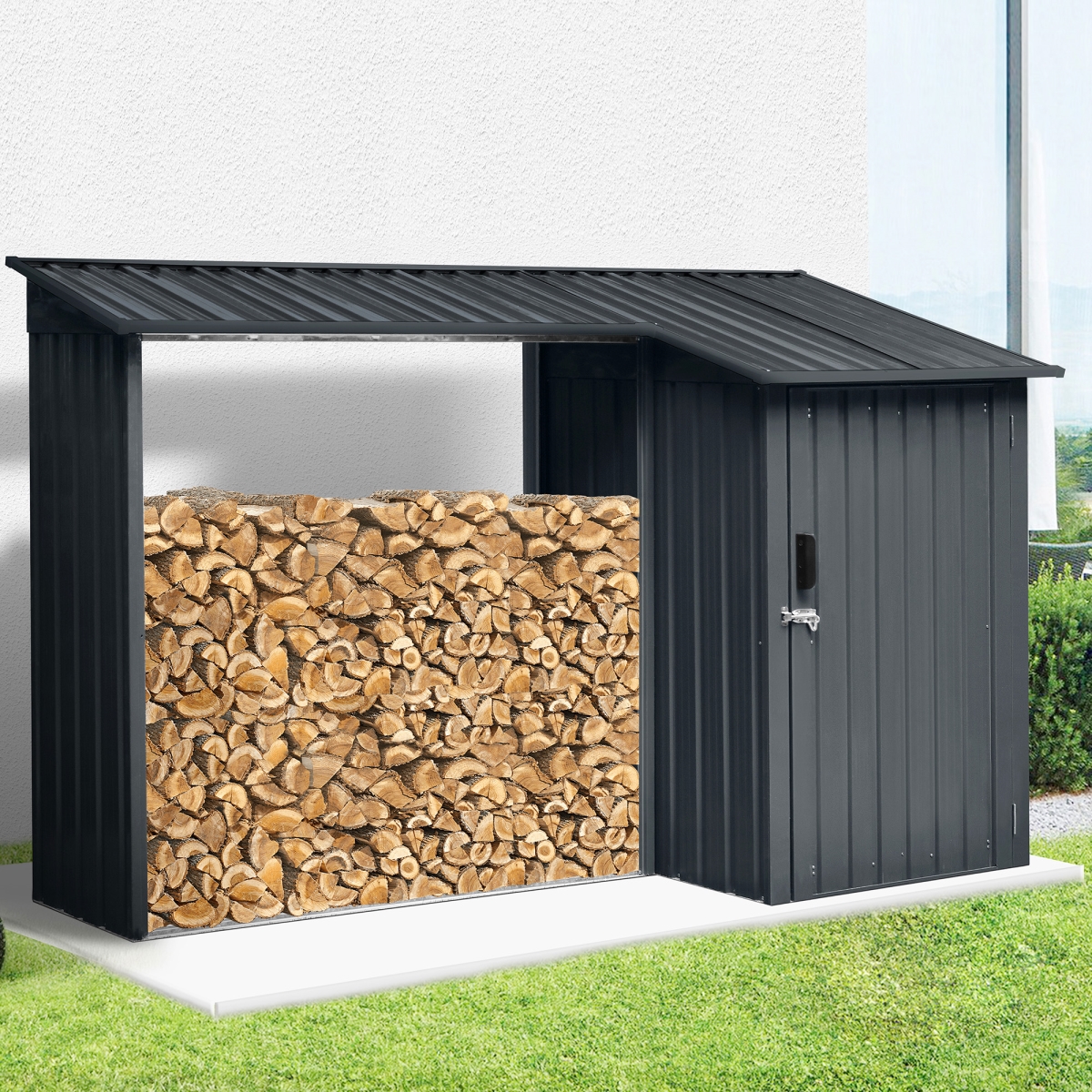 Picture of RTS Home Accents 556200100A7981 RTS Home Accents Wood Shed with Locker&#44; Graphite Color