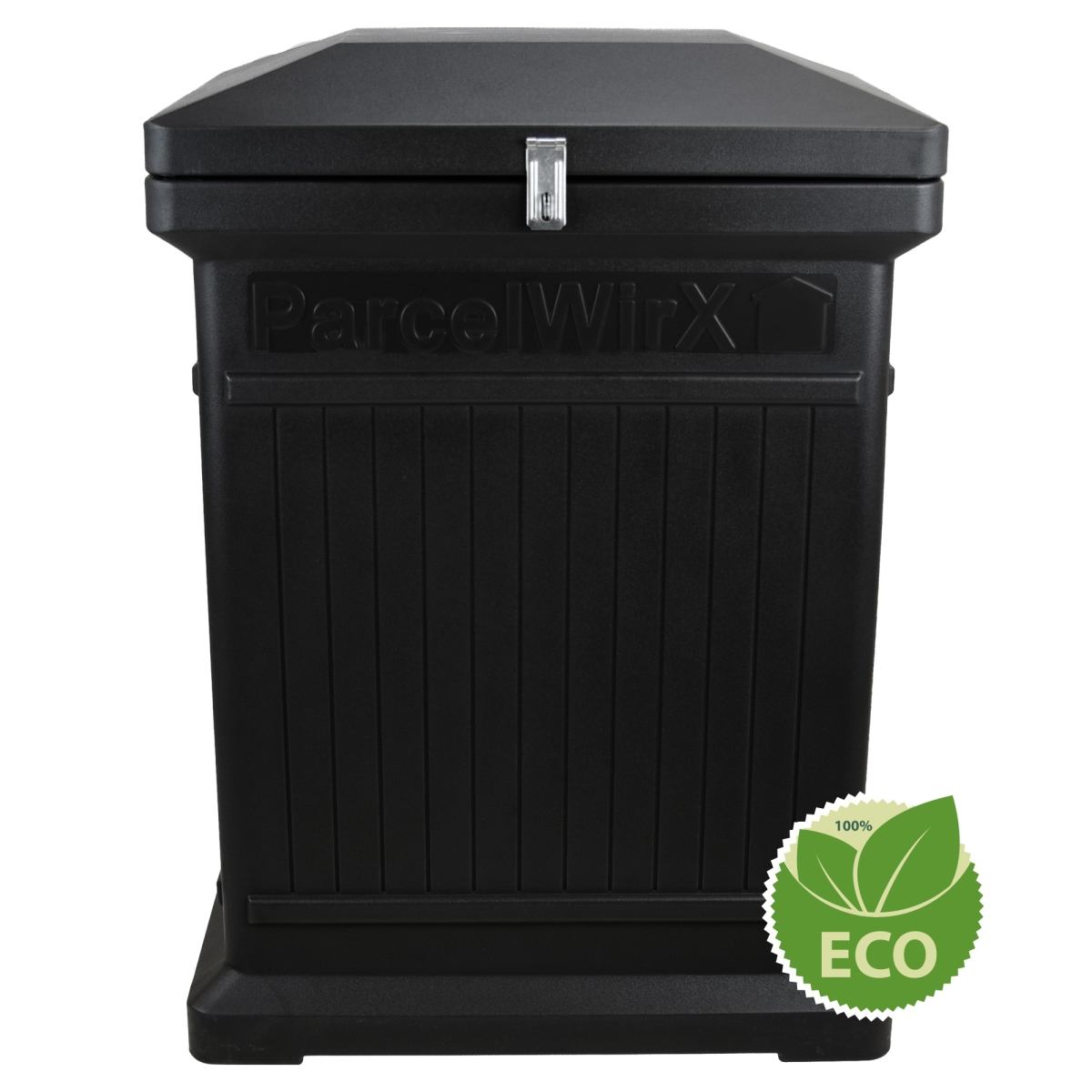 550200400A8081 ECO ParcelWirx Premium Vertical Large Lockable Package Delivery Box with Hinged Lid, Black