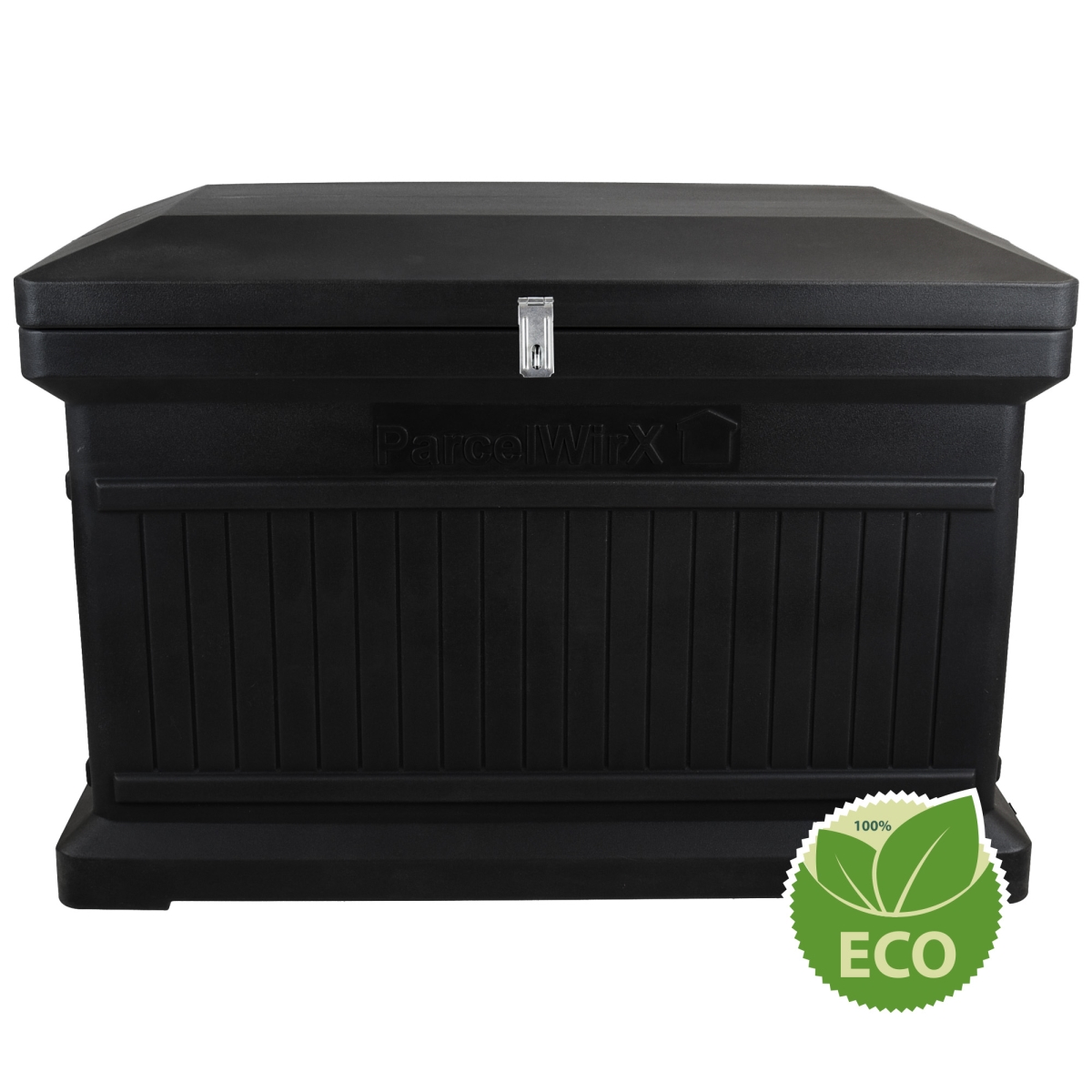 ECO ParcelWirx Premium Horizontal Large Lockable Package Delivery Box with Hinged Lid, Black