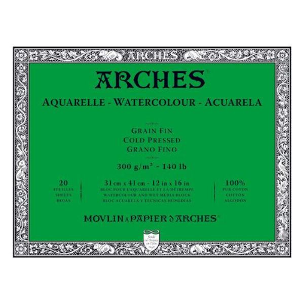 12 x 16 in. 140 lbs Watercolour Cold Press Block, White - 20 sheets per Block