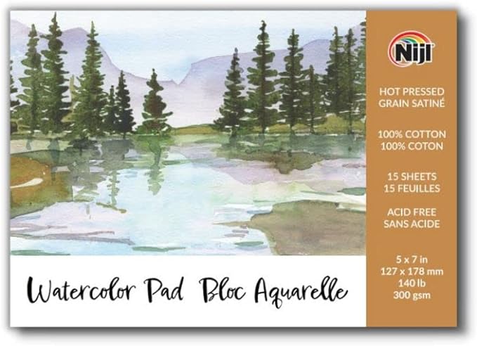 NHP-5 5 x 7 in. Niji Watercolor Paper Pad - Hot Press - 15 Sheets