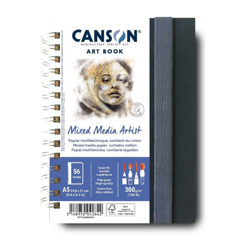 Canson 31200L005 5.8 x 8.3 in. Mixed Media Journal - Side Wire