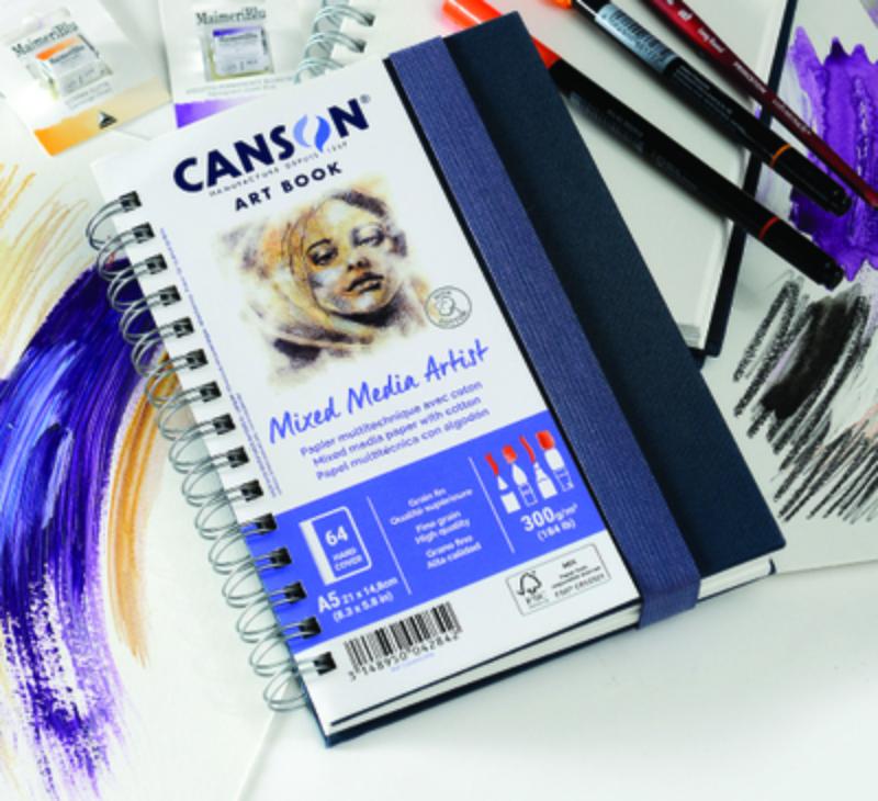 Canson 31200L006 Canson Mixed Media Journal, 8.3 x 5.8 in. Side Wire