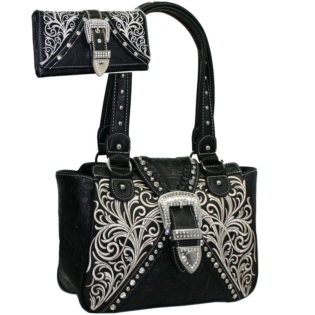 Picture of Gold Rush BT922SET-BK Western Concealed Embroided Purse with Matching Wallet - Black