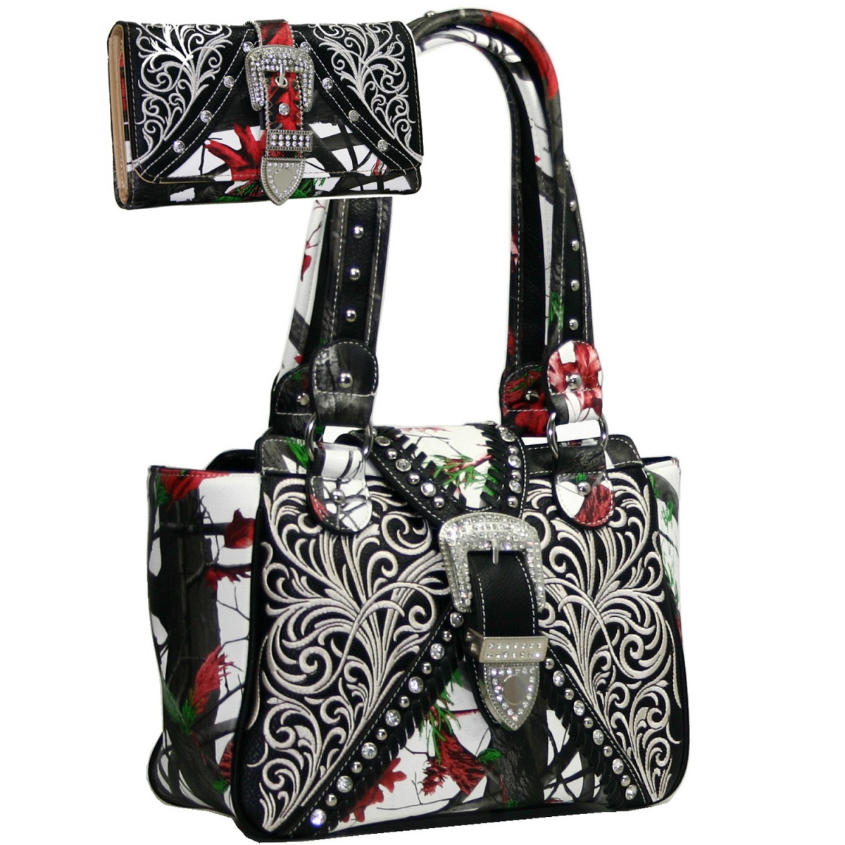 Picture of Gold Rush BT922SET-Rd-Mul Western Concealed Embroided Purse with Matching Wallet - Red