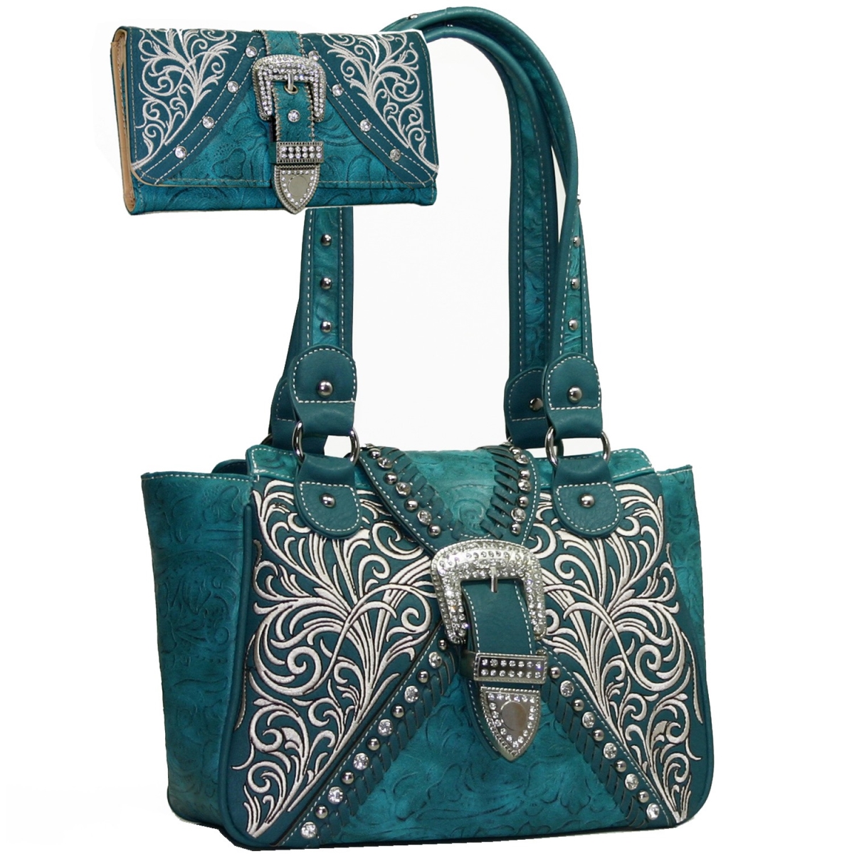 Picture of Gold Rush BT922SET-TQ Western Concealed Embroided Purse with Matching Wallet - Turquoise