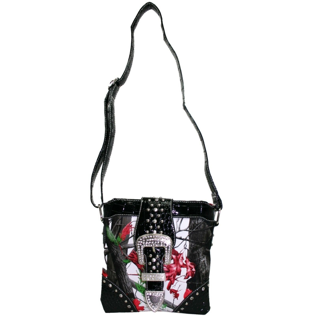 MS213-Rd-WT Western Rhinestone Buckle Cross Body Messenger Bag - Red & Multi Coolr
