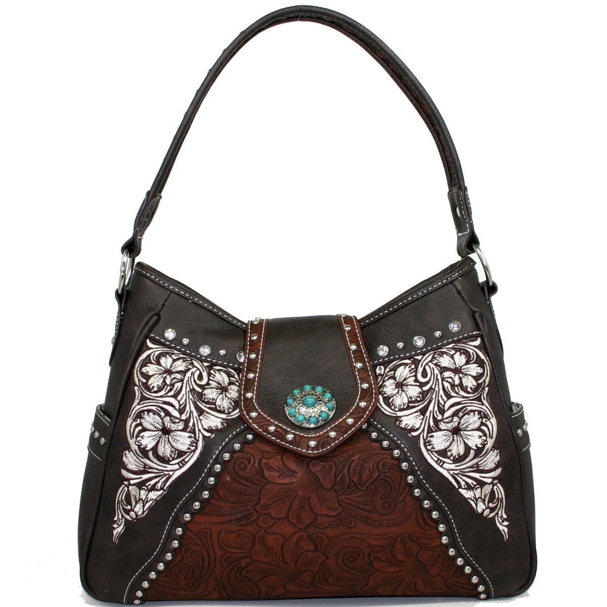 Picture of Ritz Enterprises BT923-BRN Western Embroidered Purse with Turquoise Concho, Brown