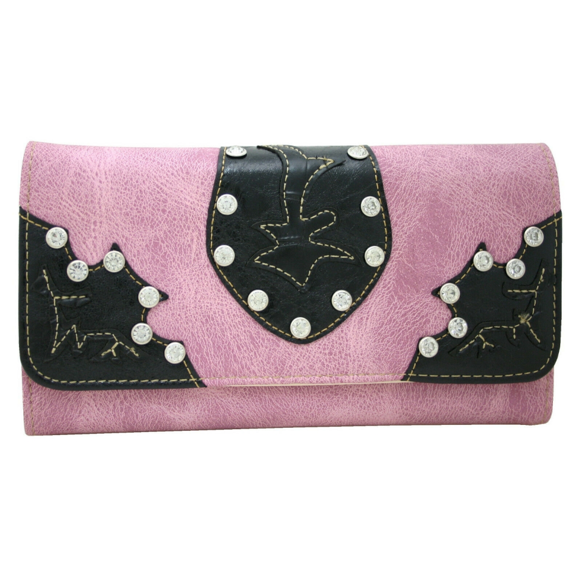 7.5 x 4.5 in. Western Rhinestone Bling Leaf Designed Wallet, Pink