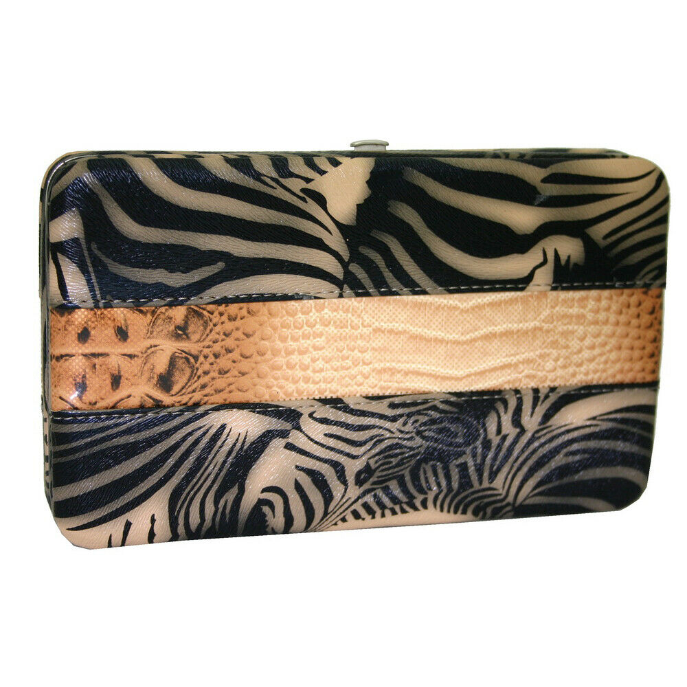 Women Framed Pursh Down Closure Wallet, Brown Zebra
