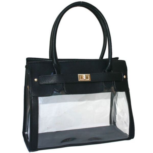 Womens Transparent See Through Tote Purse Handbag, Clear & Black
