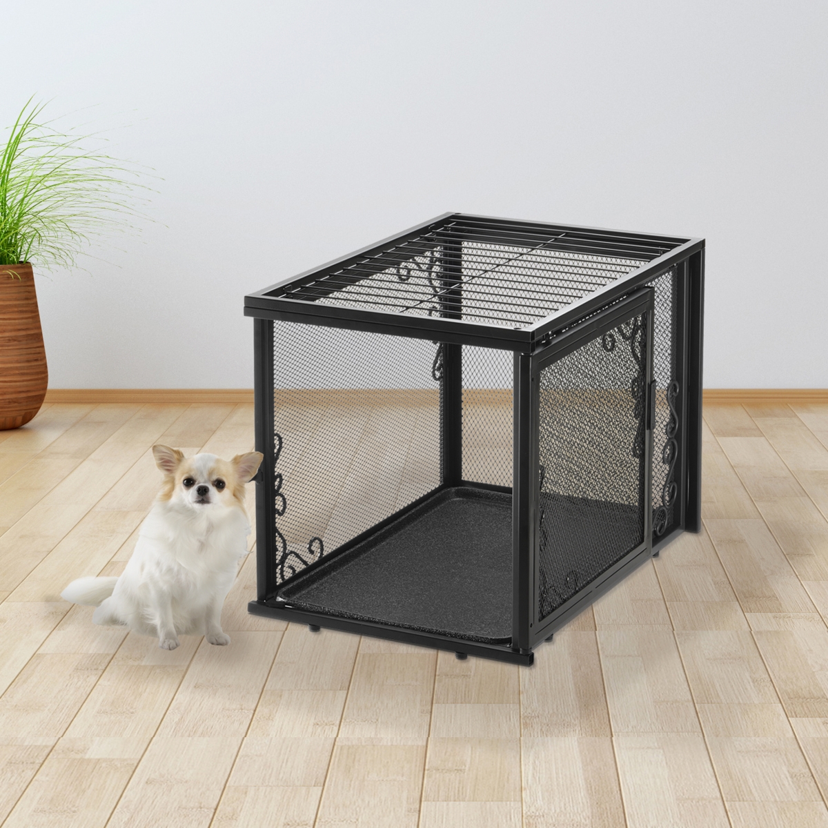 Metal Mesh Pet Crate Small in Antique Bronze