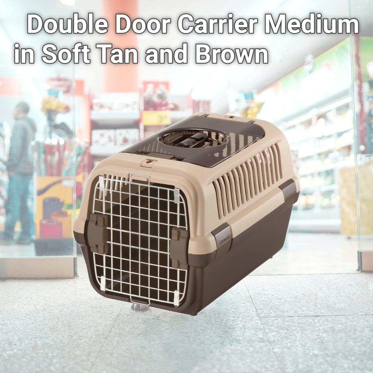 Picture of Richell 80022 Double Door Carrier Medium in Soft Tan and Brown
