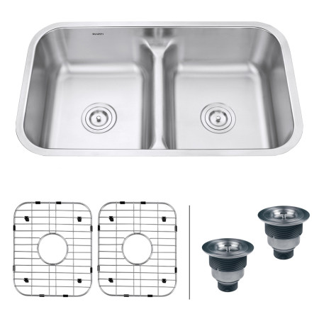 32 in. Low-Divide 50 & 50 Double Bowl Undermount 16 Gauge Stainless Steel Kitchen Sink -  CookHouse, CO2649322